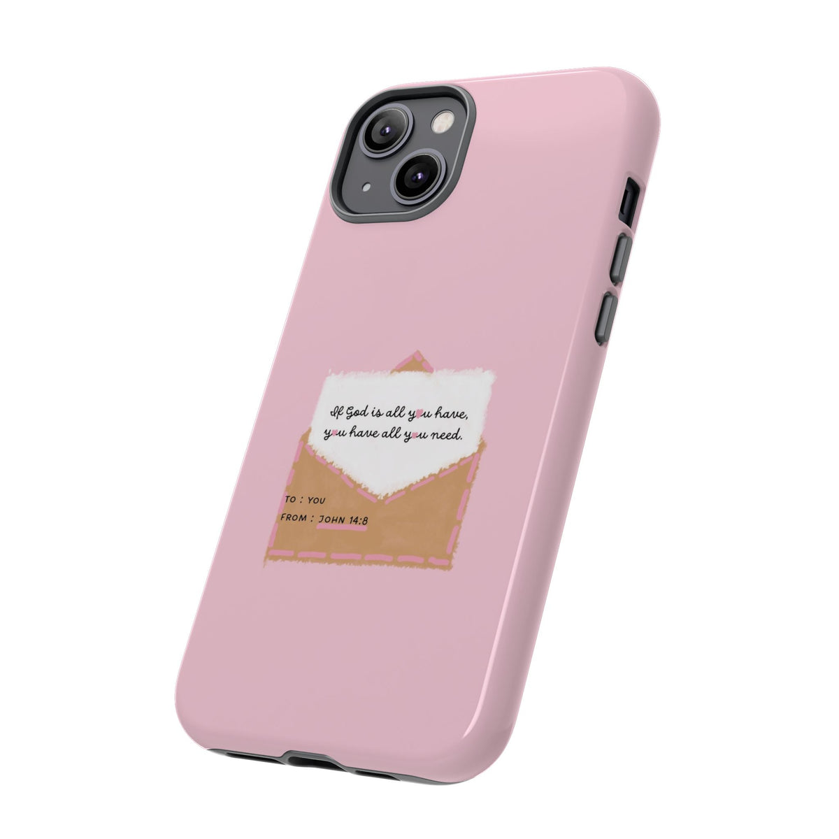 Christelijk telefoonhoesje God is alles wat je nodig hebt roze mat