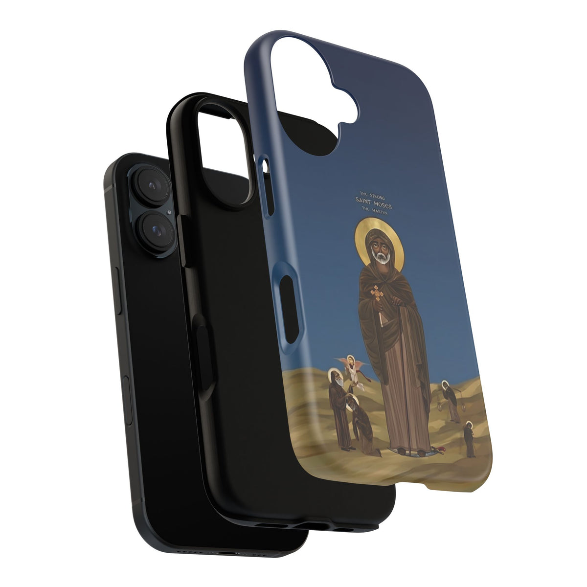 Christelijk telefoonhoesje Sint-Mozes de Sterke blauw mat