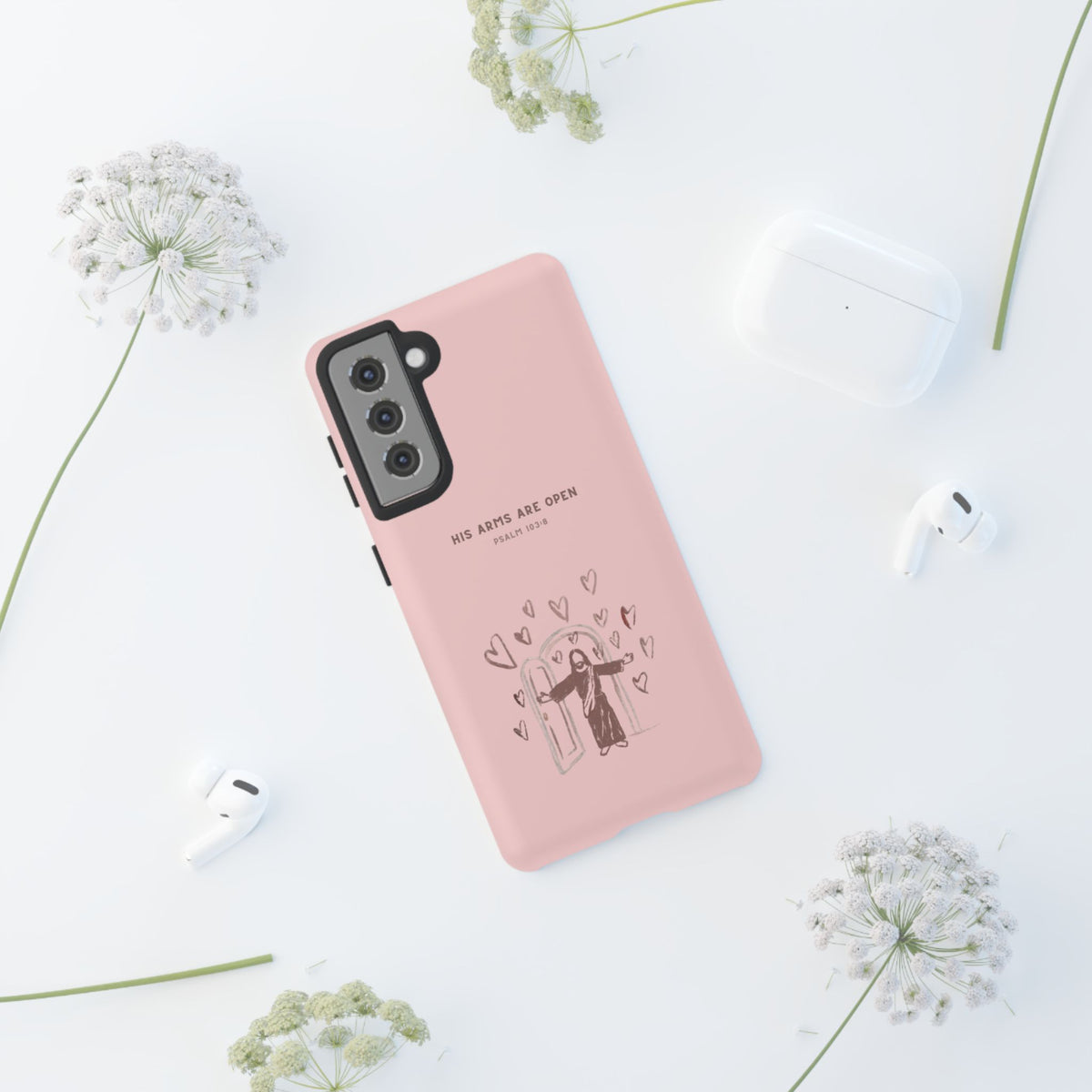 Christelijk telefoonhoesje Zijn armen staan open roze mat
