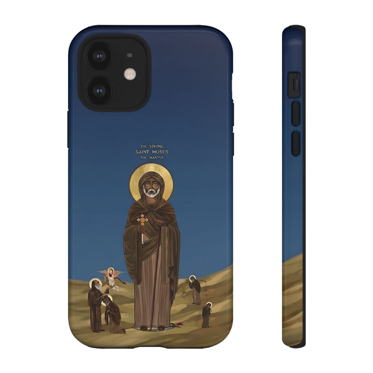 Christelijk telefoonhoesje Sint-Mozes de Sterke blauw mat