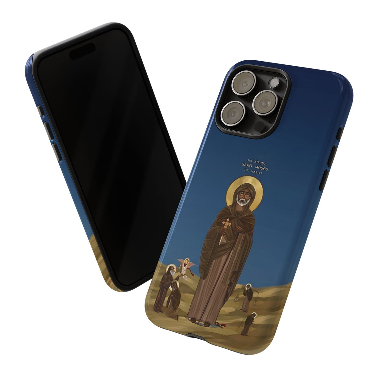 Christelijk telefoonhoesje Sint-Mozes de Sterke blauw mat