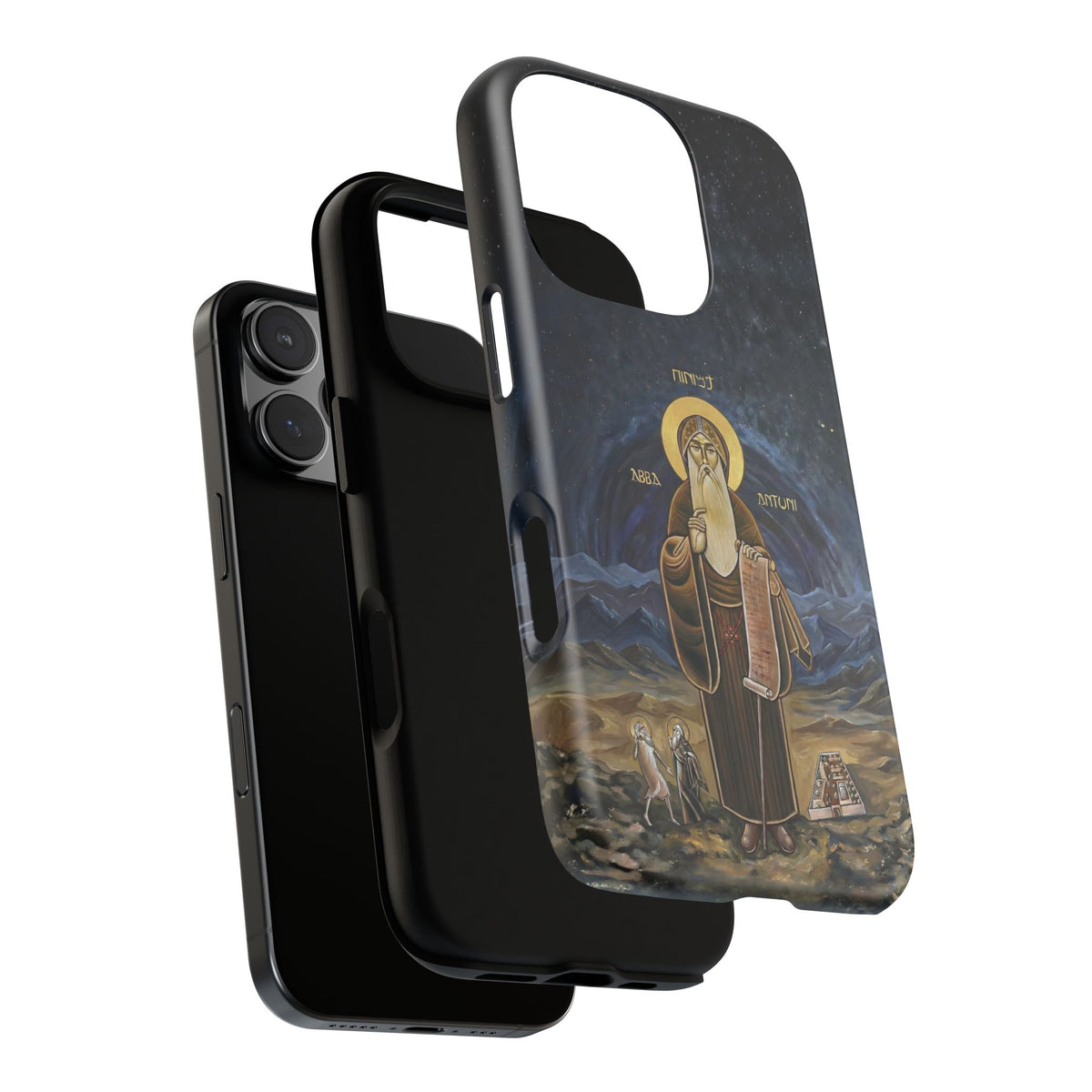 Christelijk telefoonhoesje Sint-Antonius de Grote donkerblauw mat