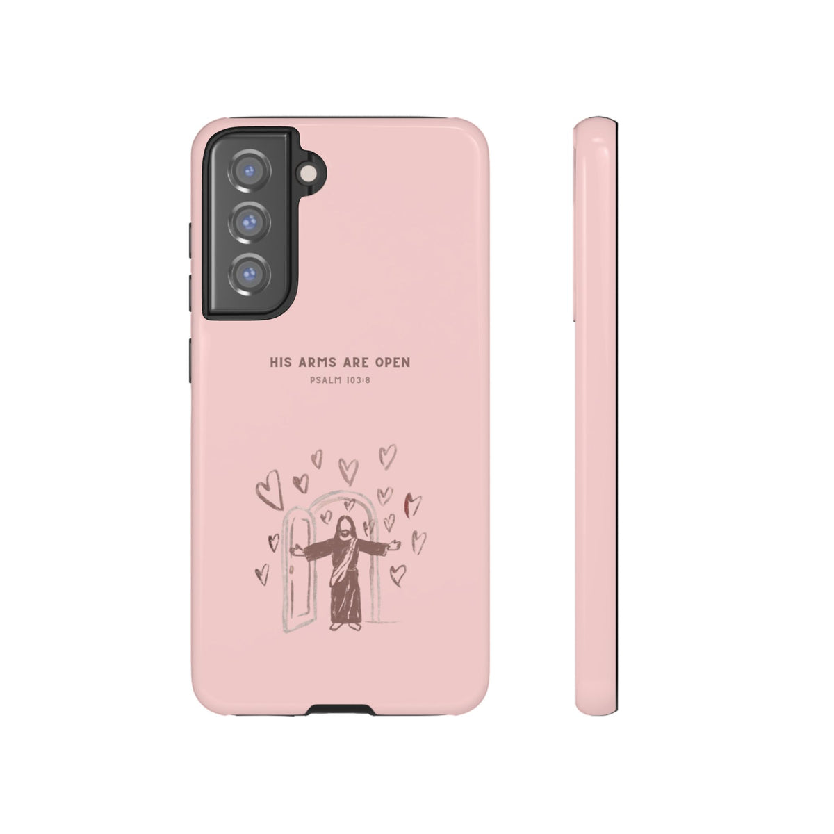 Christelijk telefoonhoesje Zijn armen staan open roze mat