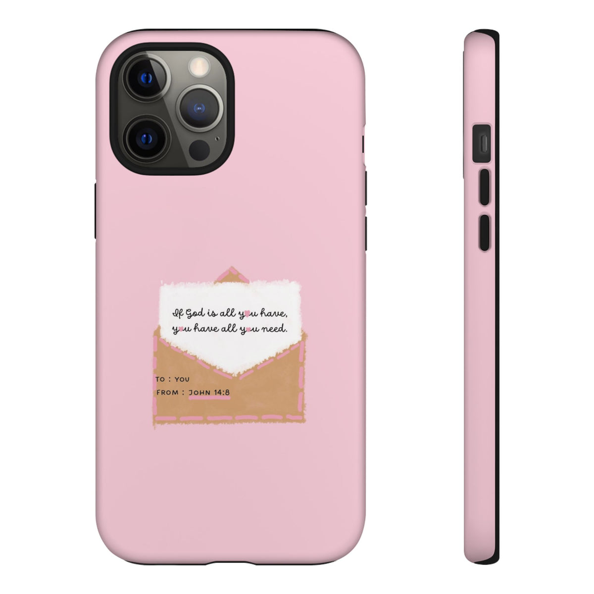 Christelijk telefoonhoesje God is alles wat je nodig hebt roze mat