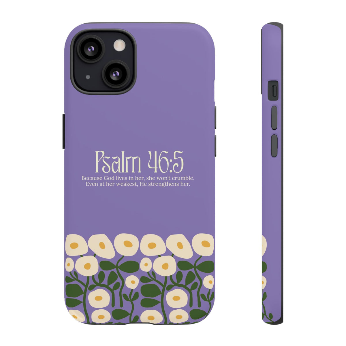 Christelijk telefoonhoesje God woont in haar lila mat