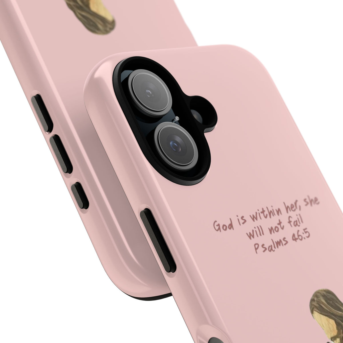 Christelijk telefoonhoesje God is in haar roze mat