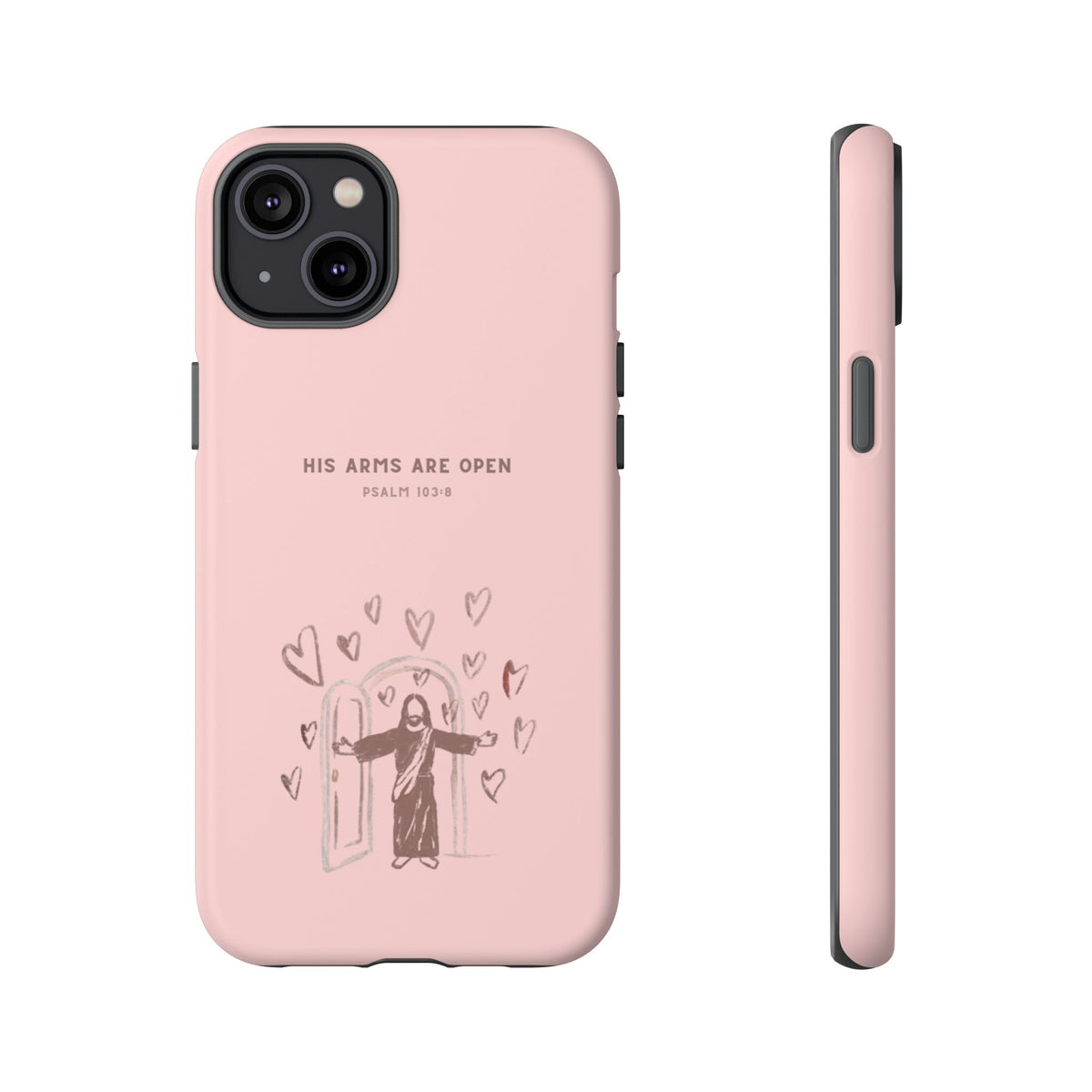 Christelijk telefoonhoesje Zijn armen staan open roze mat