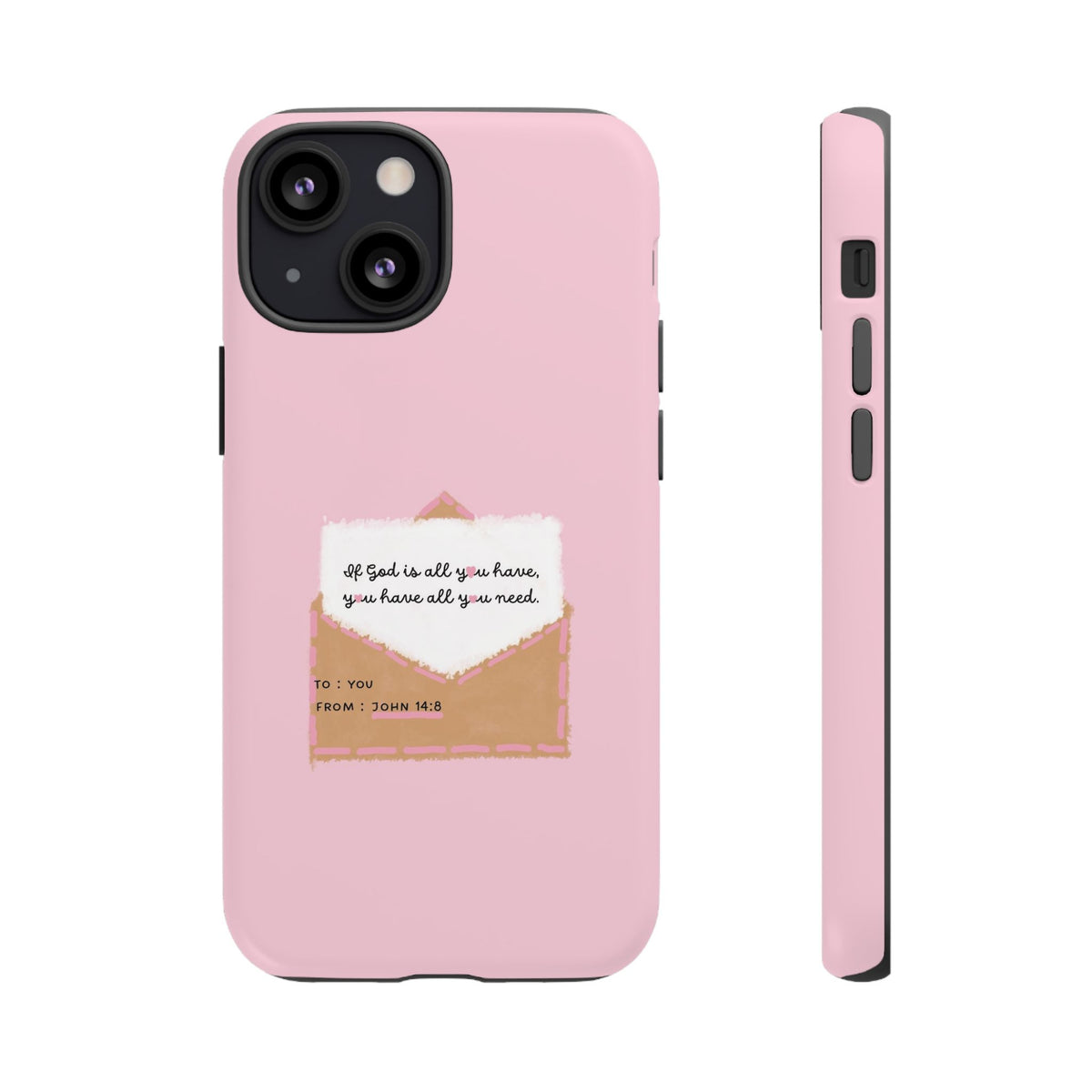 Christelijk telefoonhoesje God is alles wat je nodig hebt roze mat