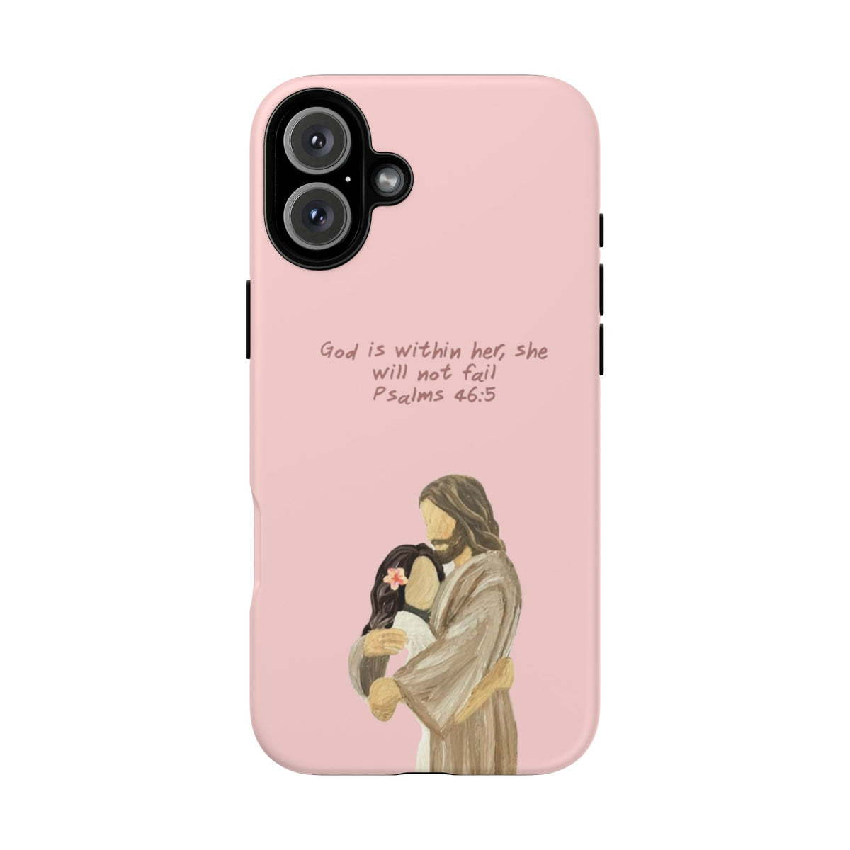 Christelijk telefoonhoesje God is in haar roze mat