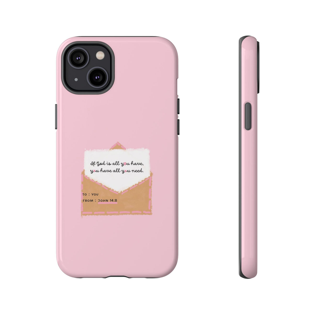 Christelijk telefoonhoesje God is alles wat je nodig hebt roze mat
