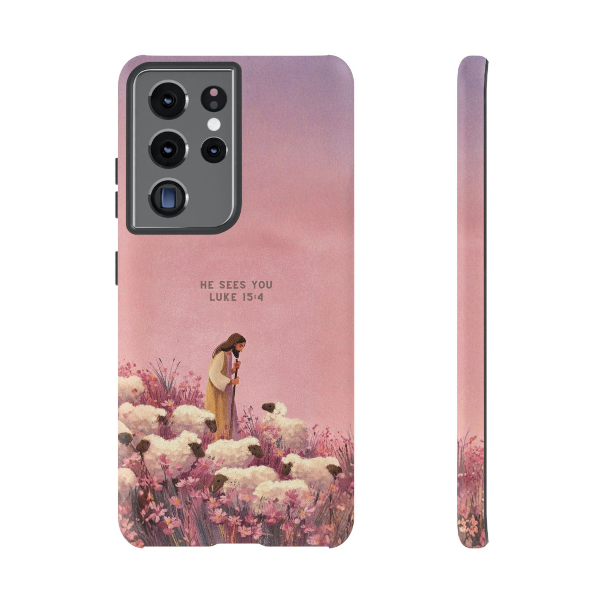 Christelijk telefoonhoesje Hij ziet jou roze mat