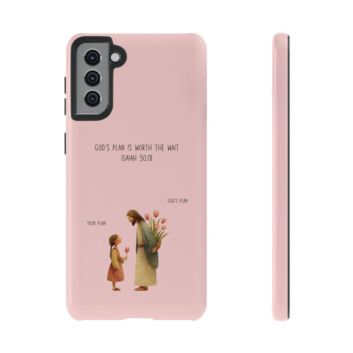Christelijk telefoonhoesje Gods plan is beter roze mat