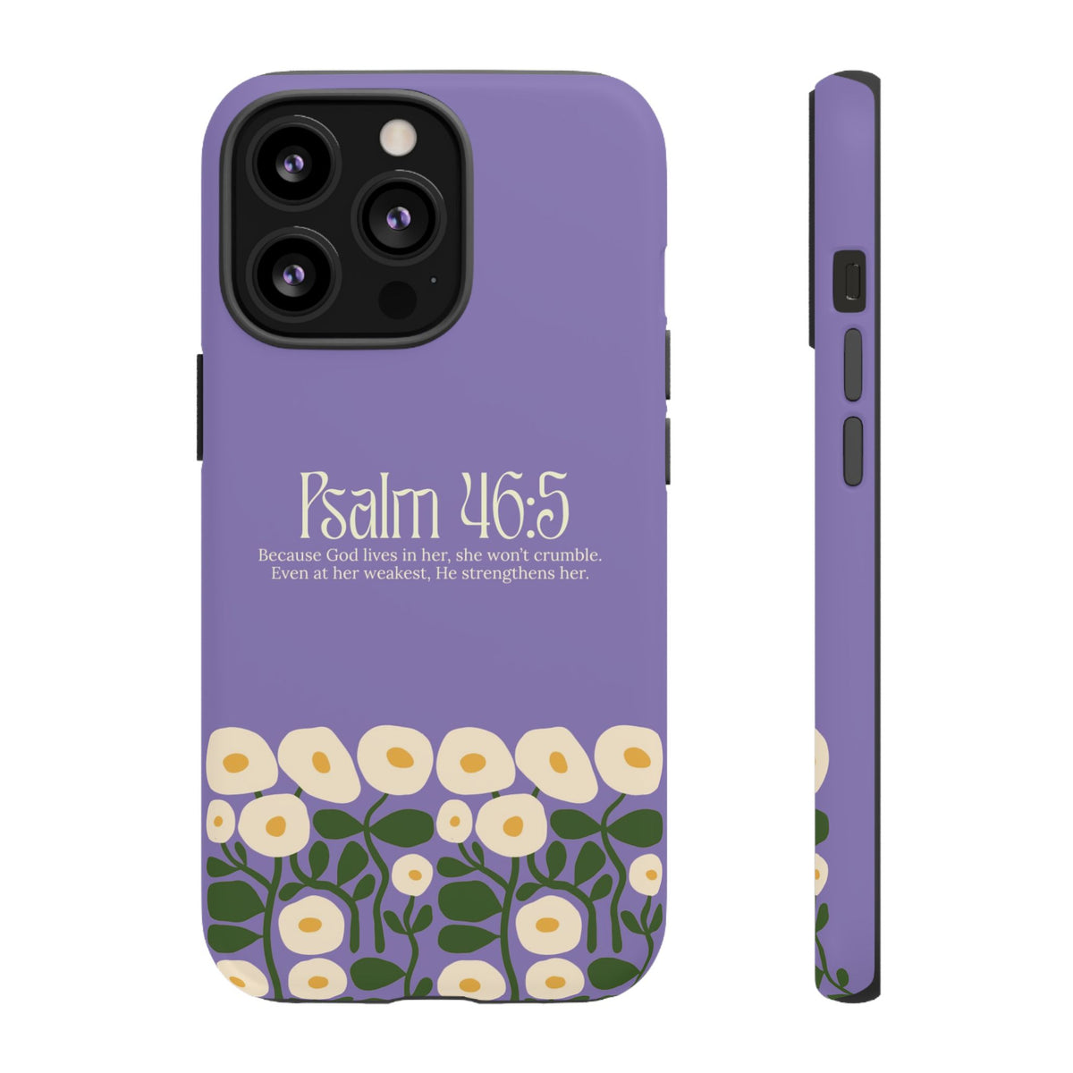 Christelijk telefoonhoesje God woont in haar lila mat