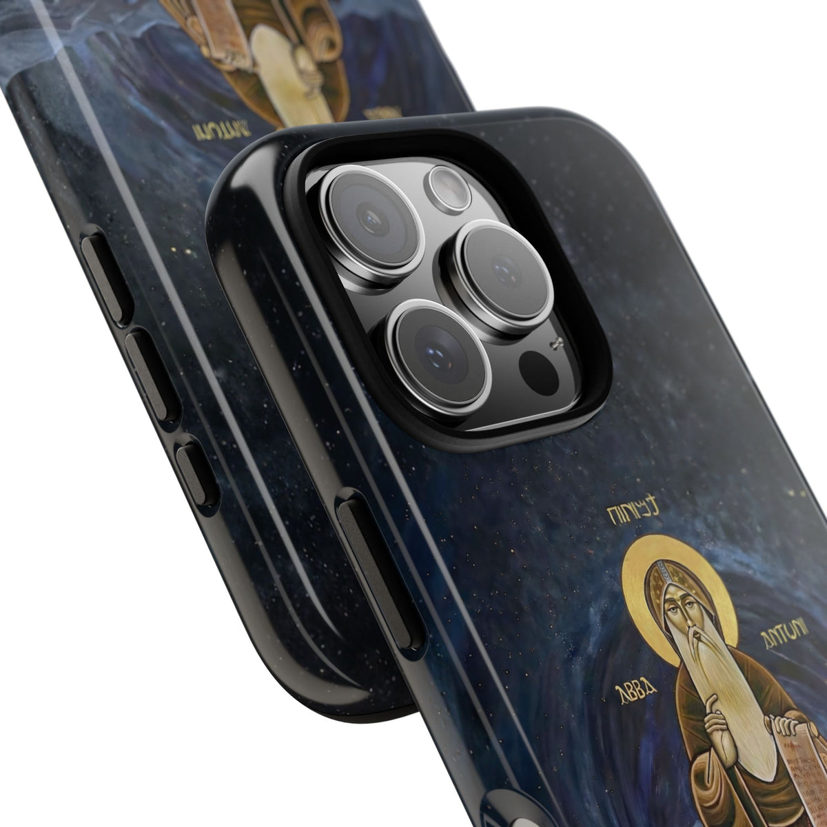 Christelijk telefoonhoesje Sint-Antonius de Grote donkerblauw mat