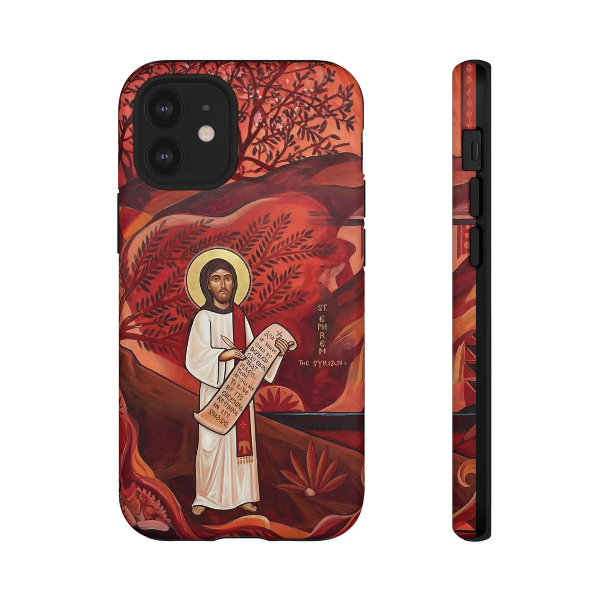 Christelijk telefoonhoesje Sint-Efrem de Syriër rood mat