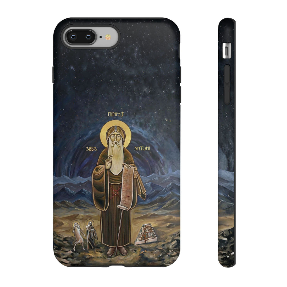 Christelijk telefoonhoesje Sint-Antonius de Grote donkerblauw mat