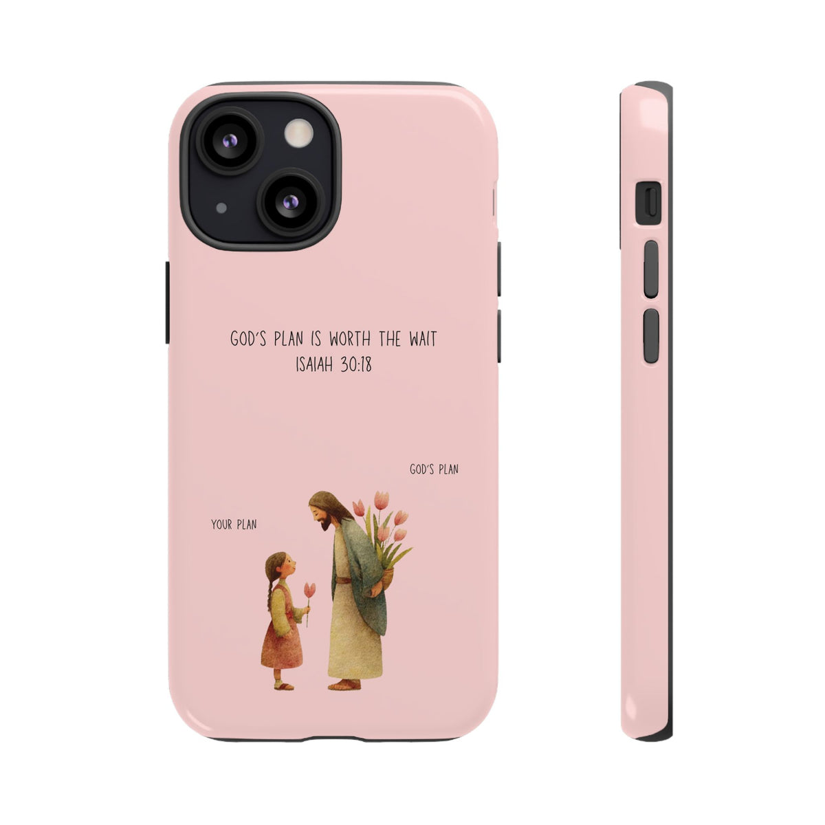 Christelijk telefoonhoesje Gods plan is beter roze mat