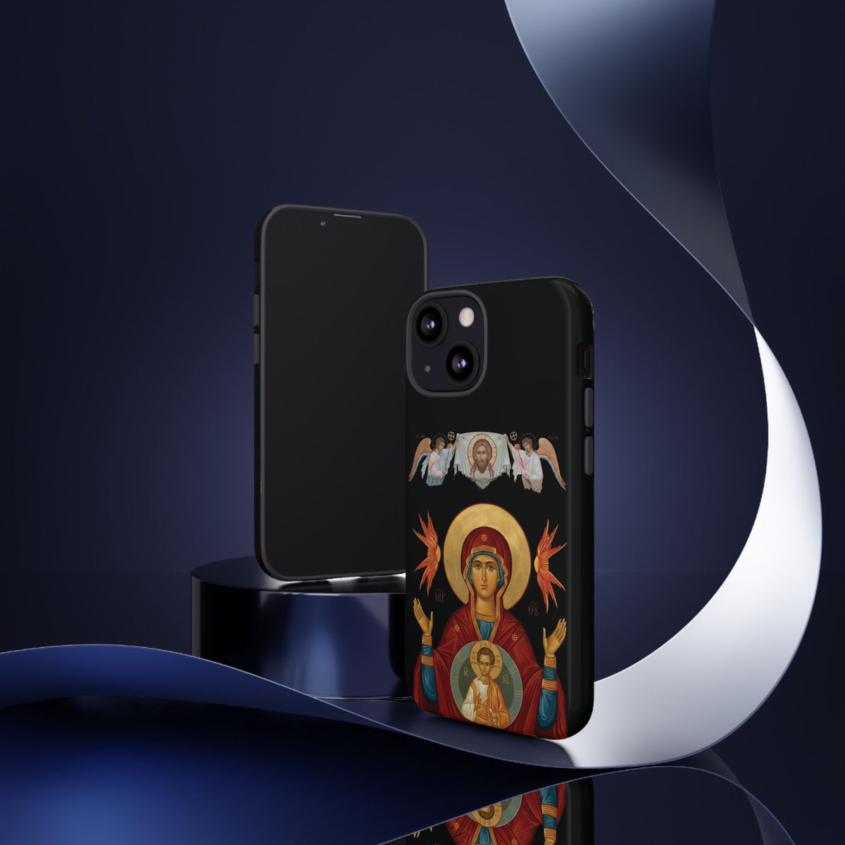 Christelijk telefoonhoesje De Heilige Maagd Maria zwart mat