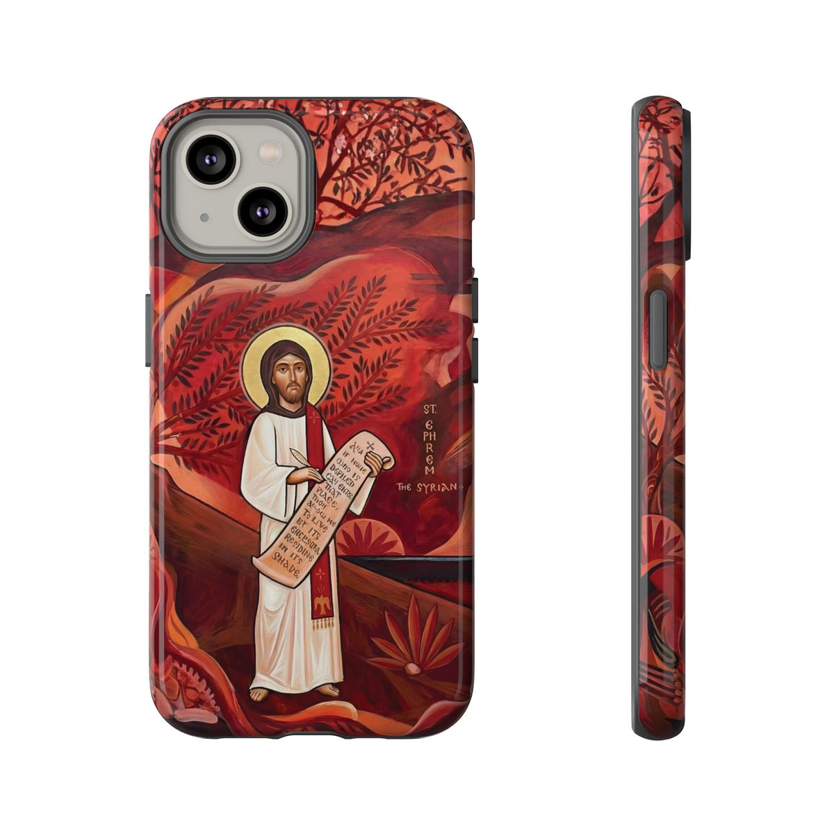 Christelijk telefoonhoesje Sint-Efrem de Syriër rood mat