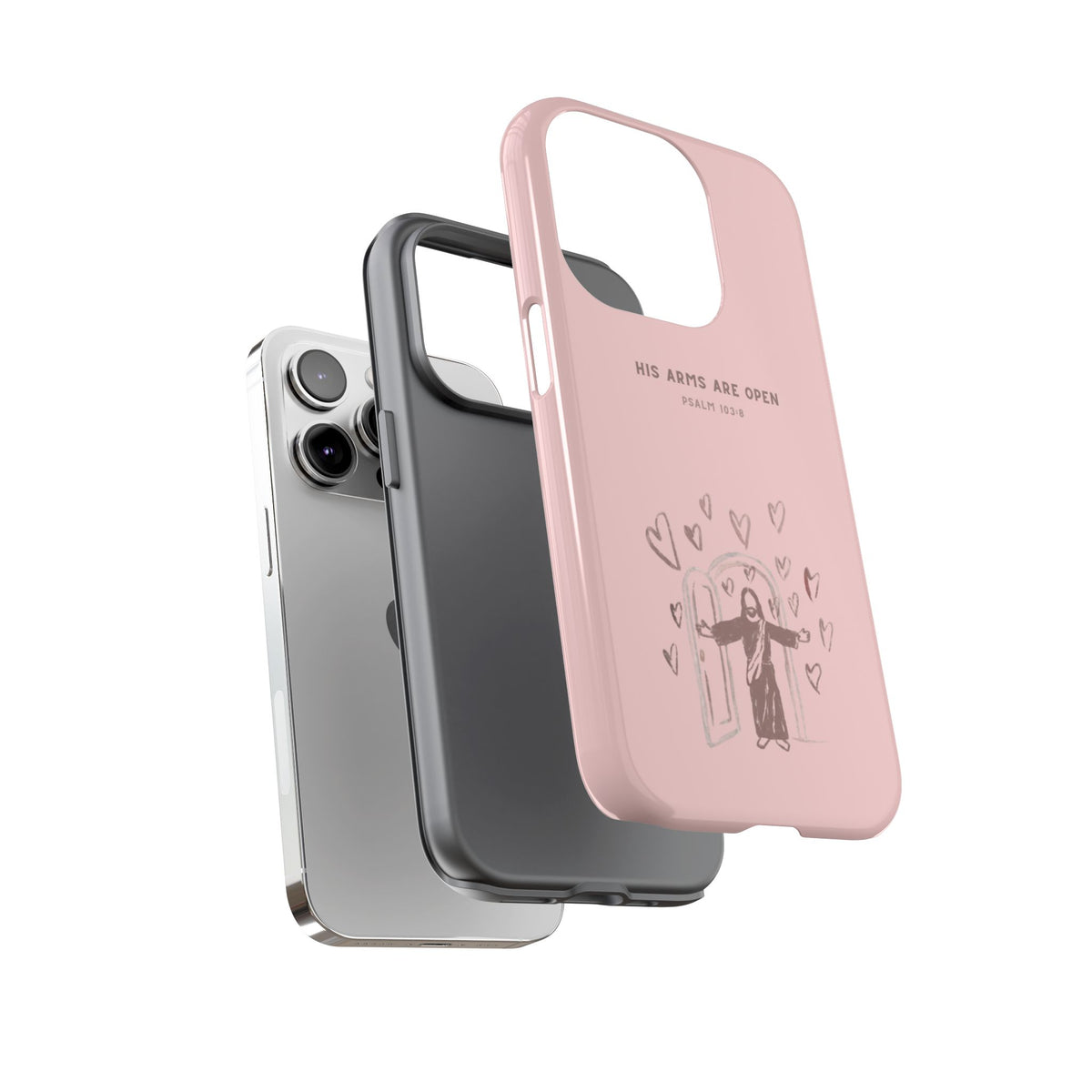 Christelijk telefoonhoesje Zijn armen staan open roze mat