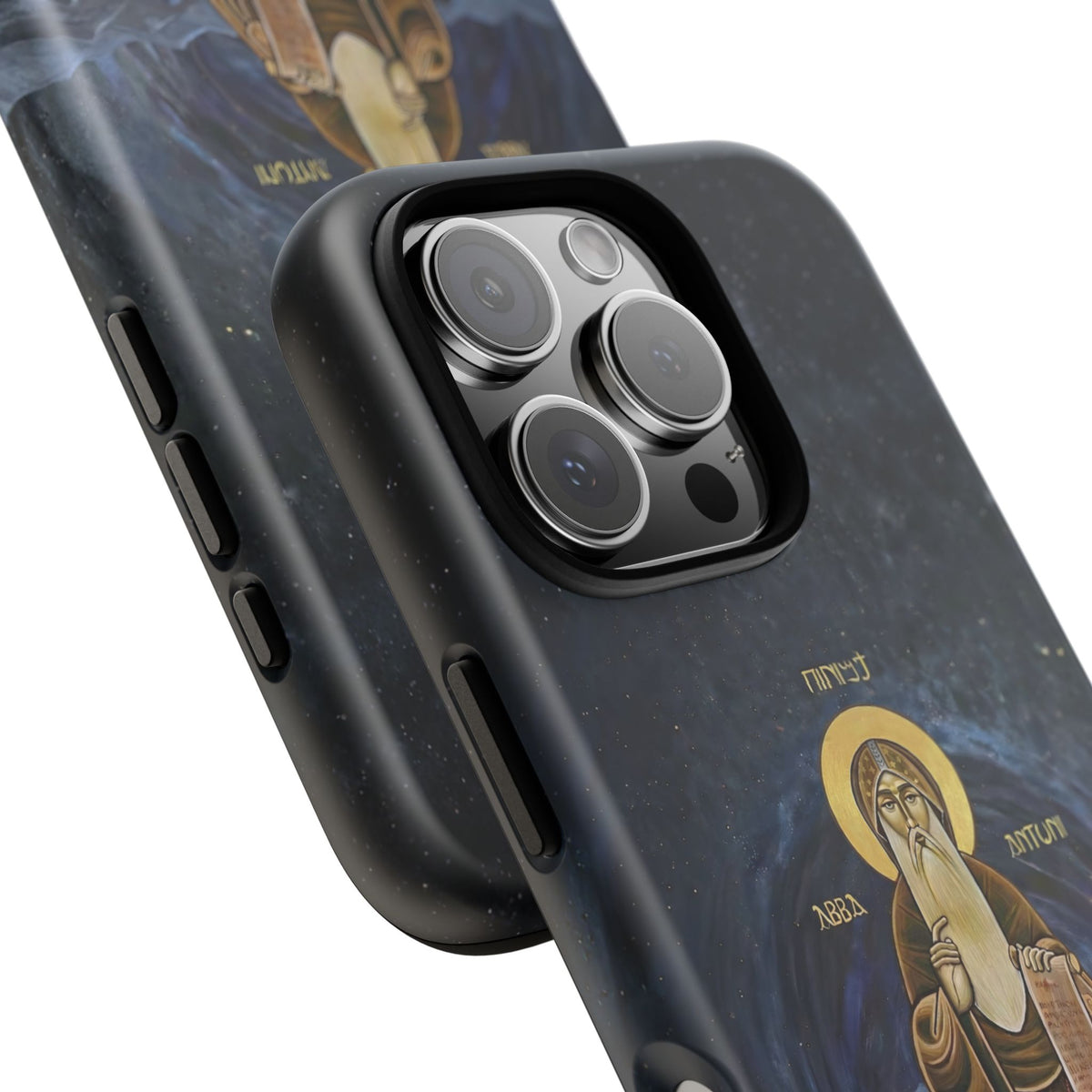 Christelijk telefoonhoesje Sint-Antonius de Grote donkerblauw mat