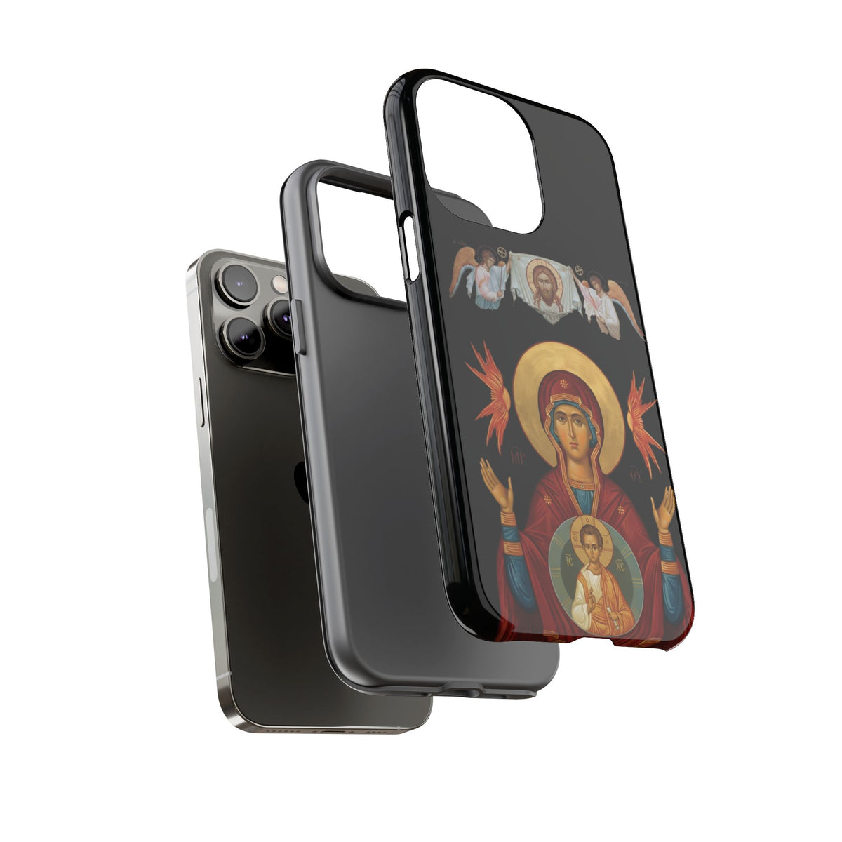 Christelijk telefoonhoesje De Heilige Maagd Maria zwart mat