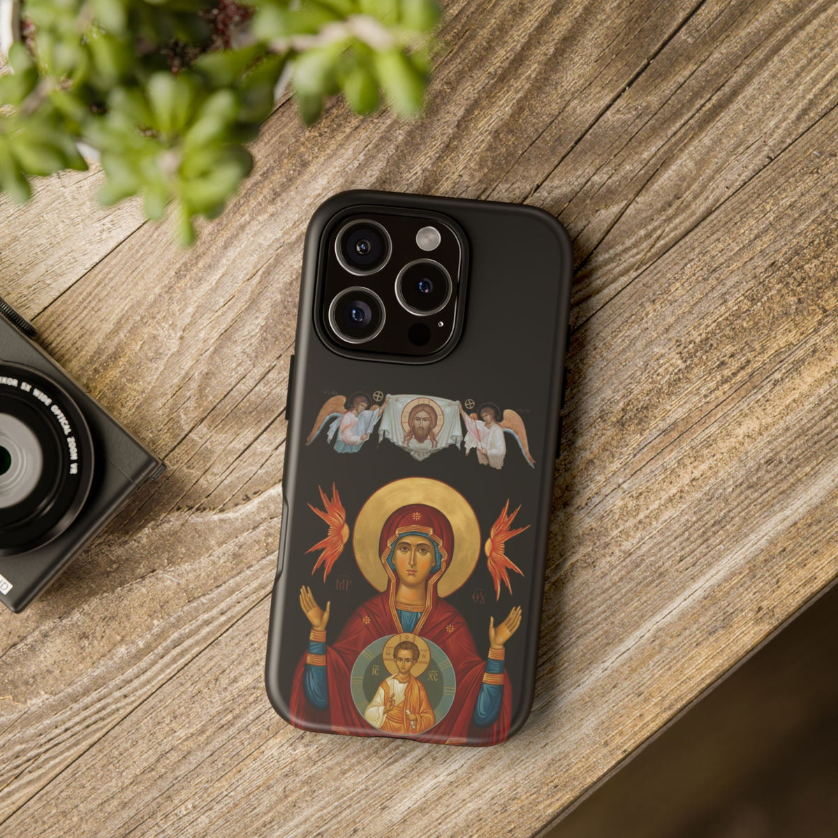 Christelijk telefoonhoesje De Heilige Maagd Maria zwart mat