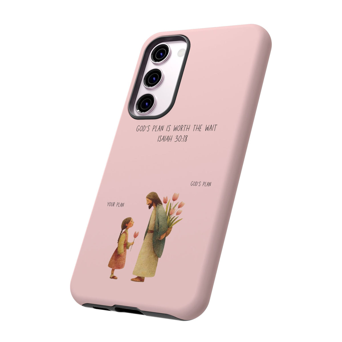 Christelijk telefoonhoesje Gods plan is beter roze mat