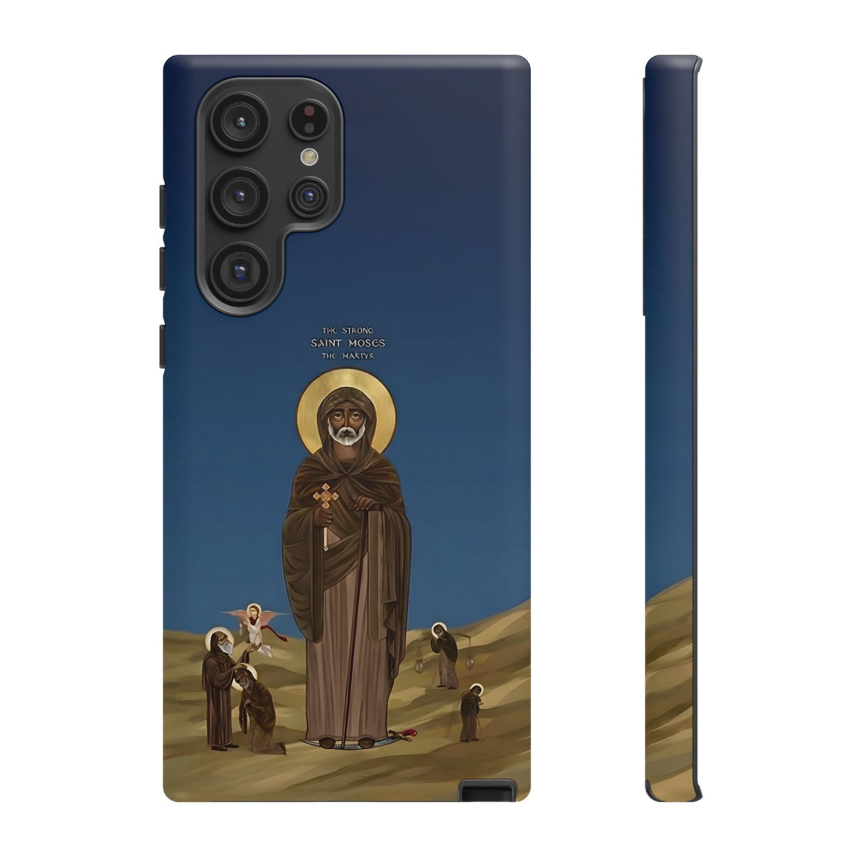 Christelijk telefoonhoesje Sint-Mozes de Sterke blauw mat