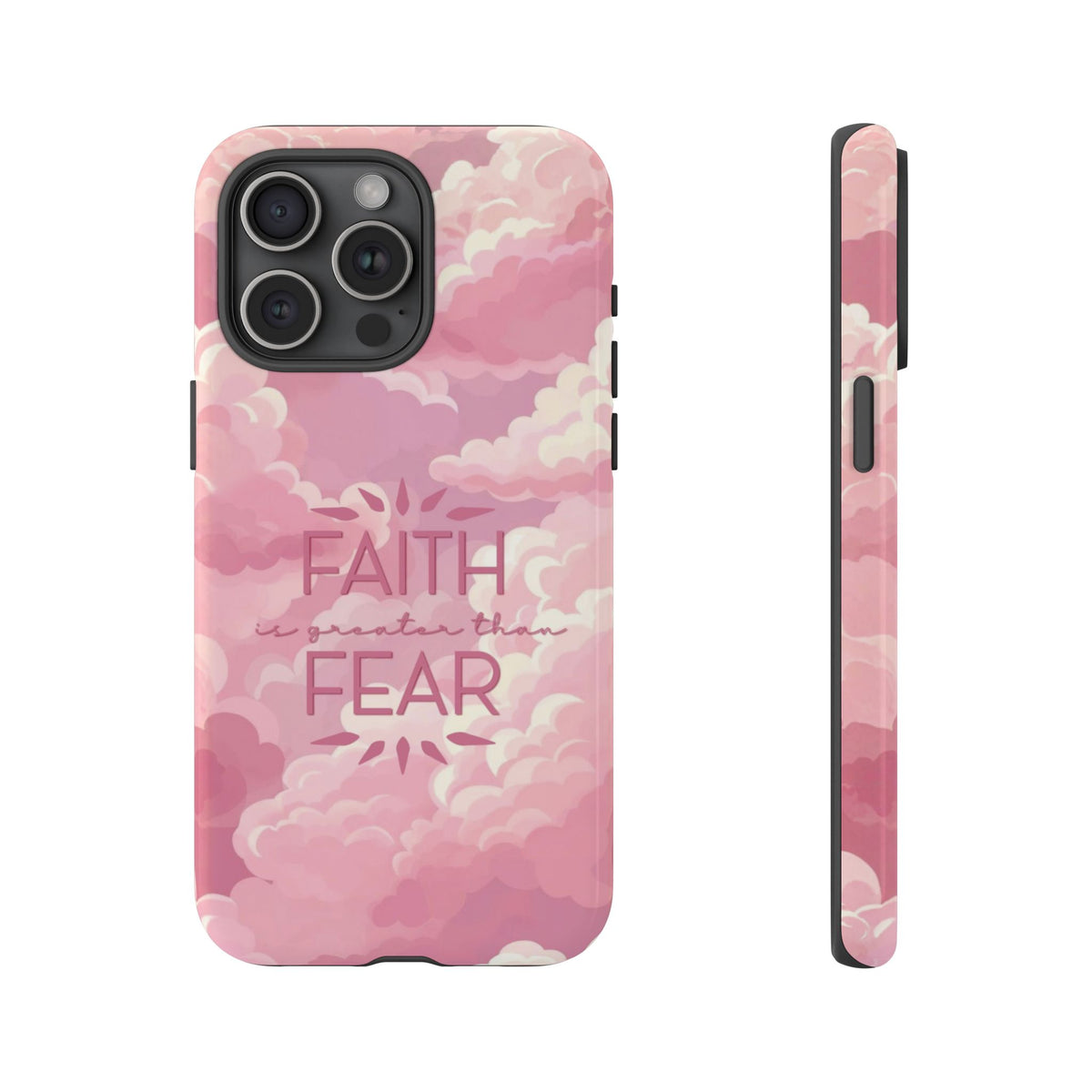 Christelijk telefoonhoesje Geloof is sterker dan angst roze mat