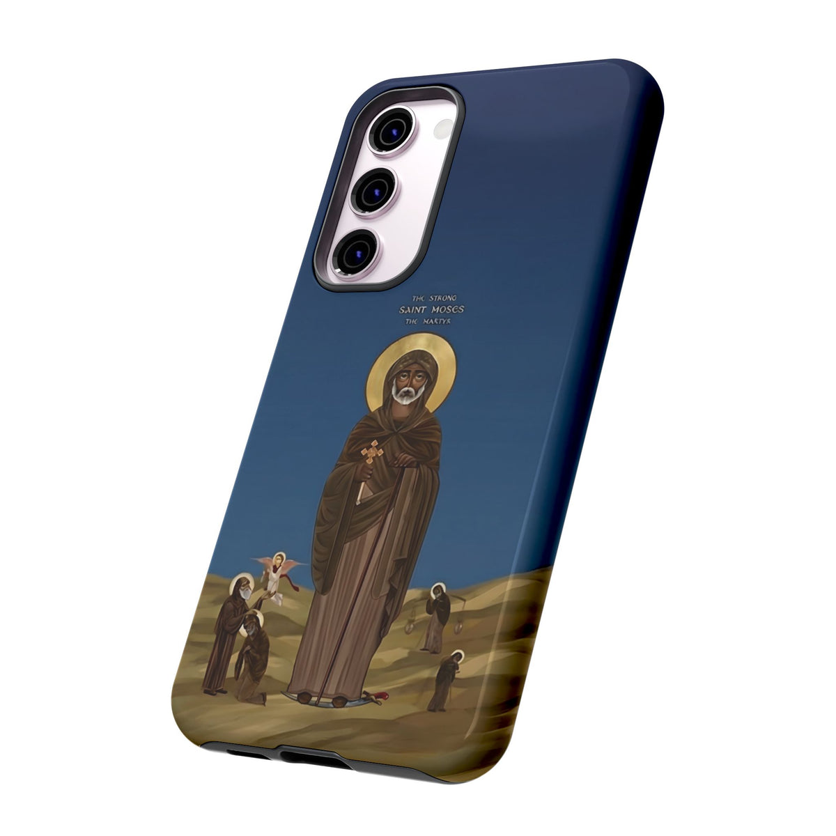Christelijk telefoonhoesje Sint-Mozes de Sterke blauw mat