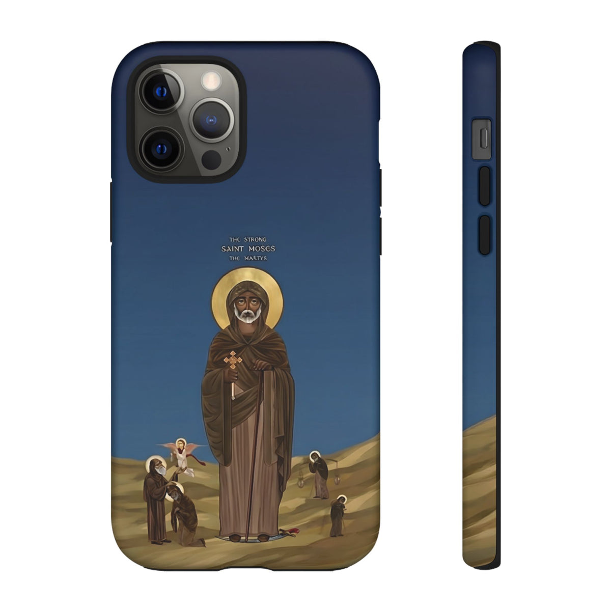 Christelijk telefoonhoesje Sint-Mozes de Sterke blauw mat