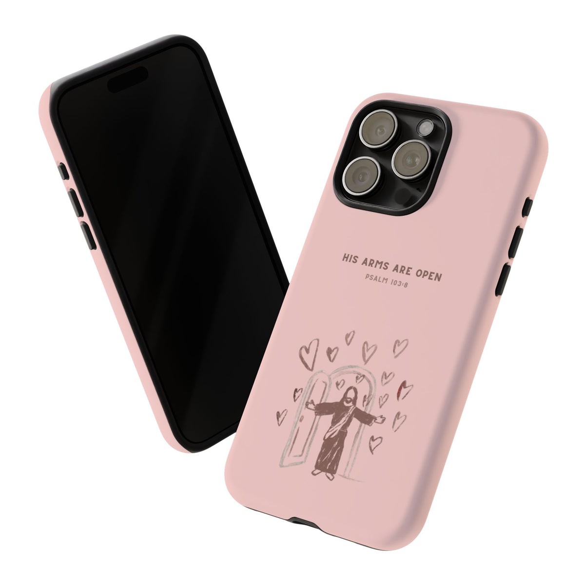Christelijk telefoonhoesje Zijn armen staan open roze mat