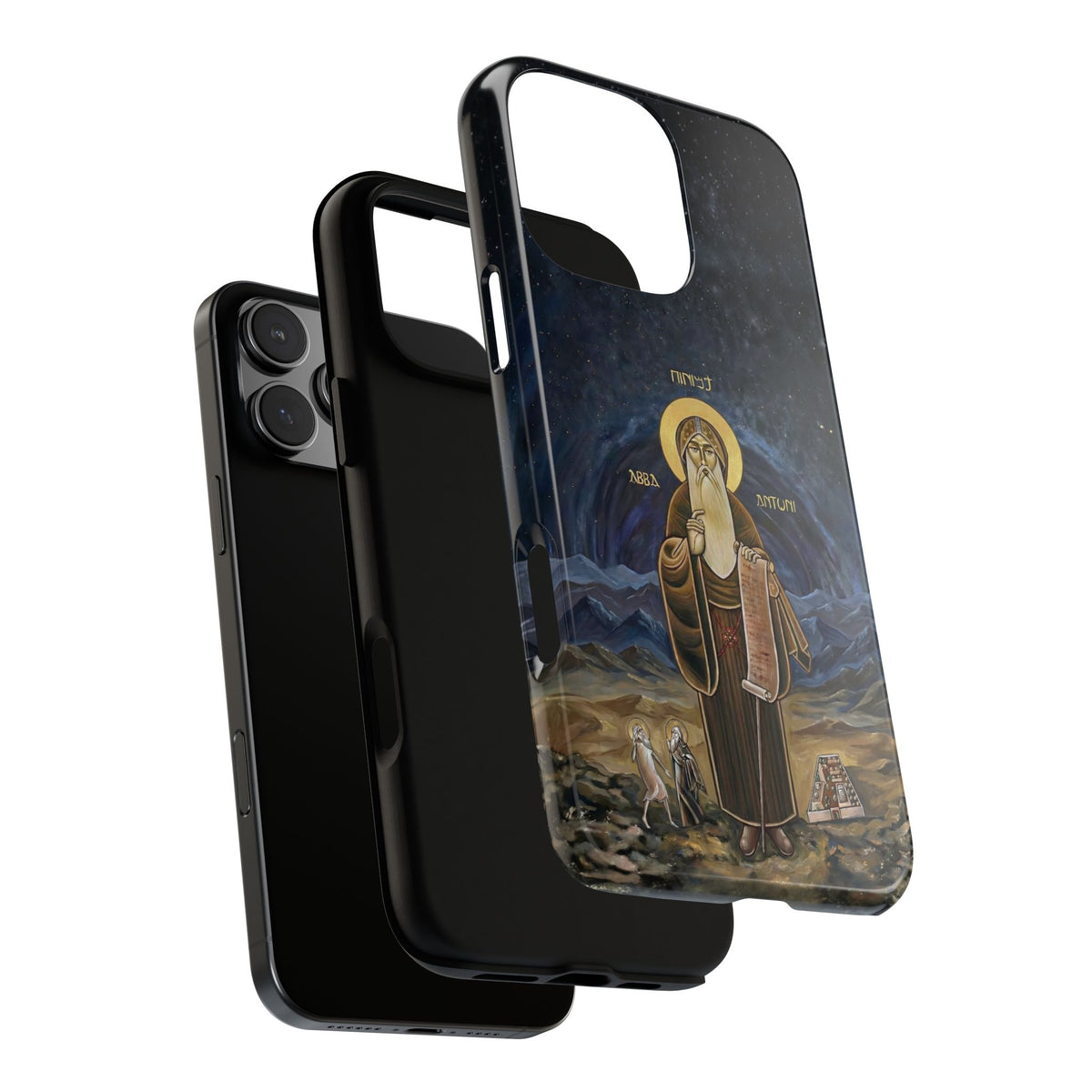 Christelijk telefoonhoesje Sint-Antonius de Grote donkerblauw mat
