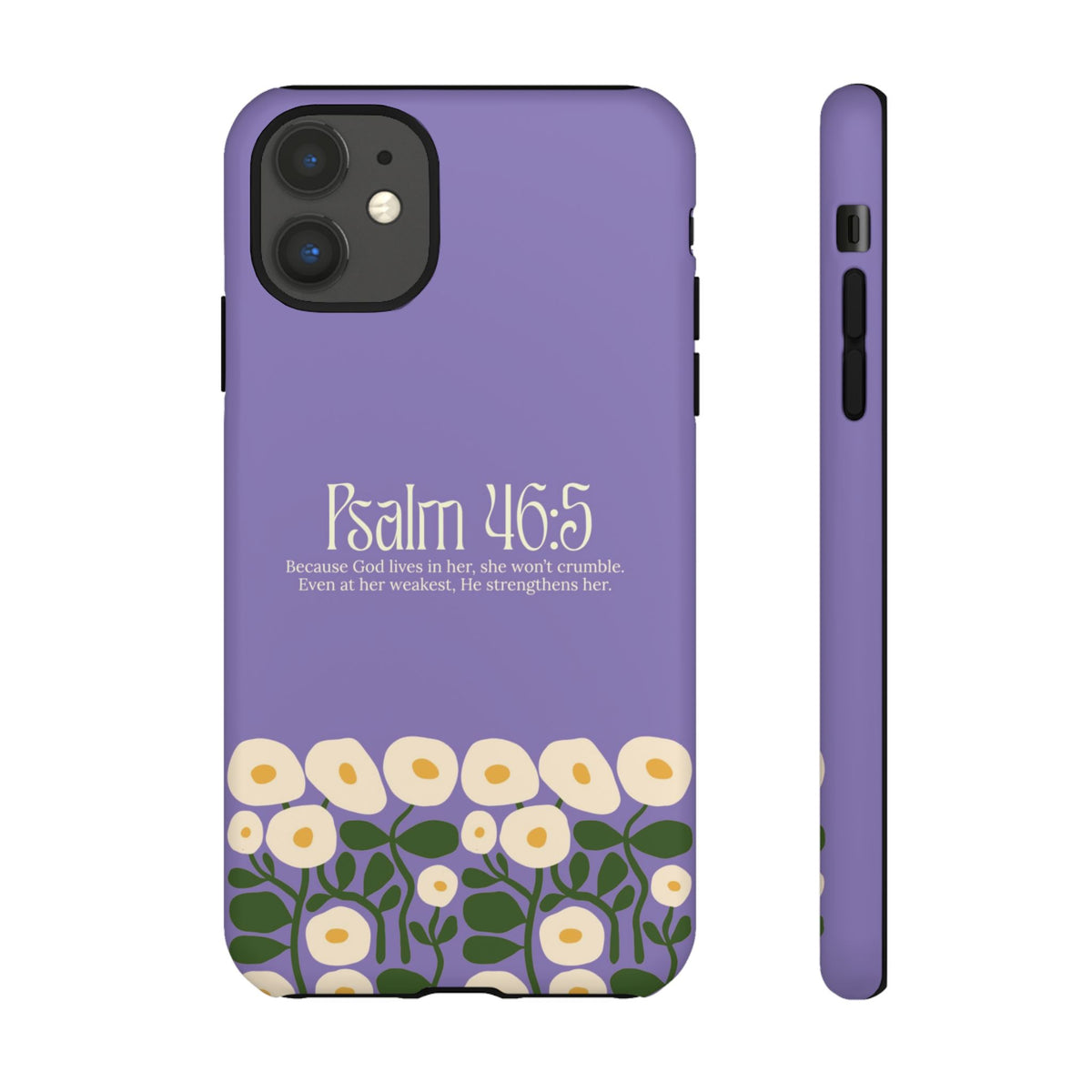 Christelijk telefoonhoesje God woont in haar lila mat