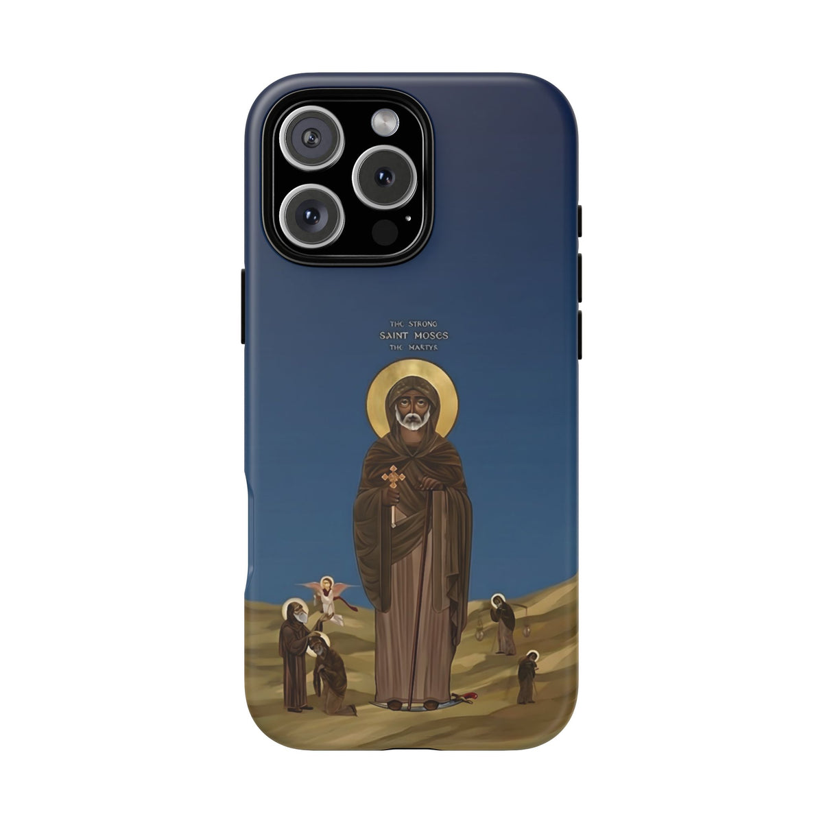 Christelijk telefoonhoesje Sint-Mozes de Sterke blauw mat