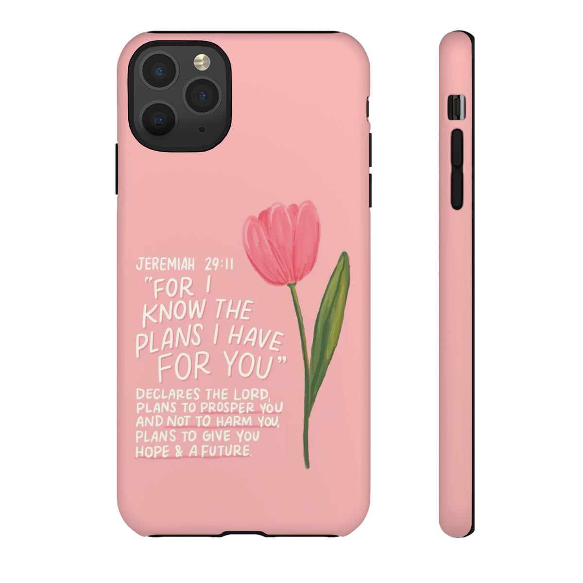 Christelijk telefoonhoesje Ik ken de plannen roze mat