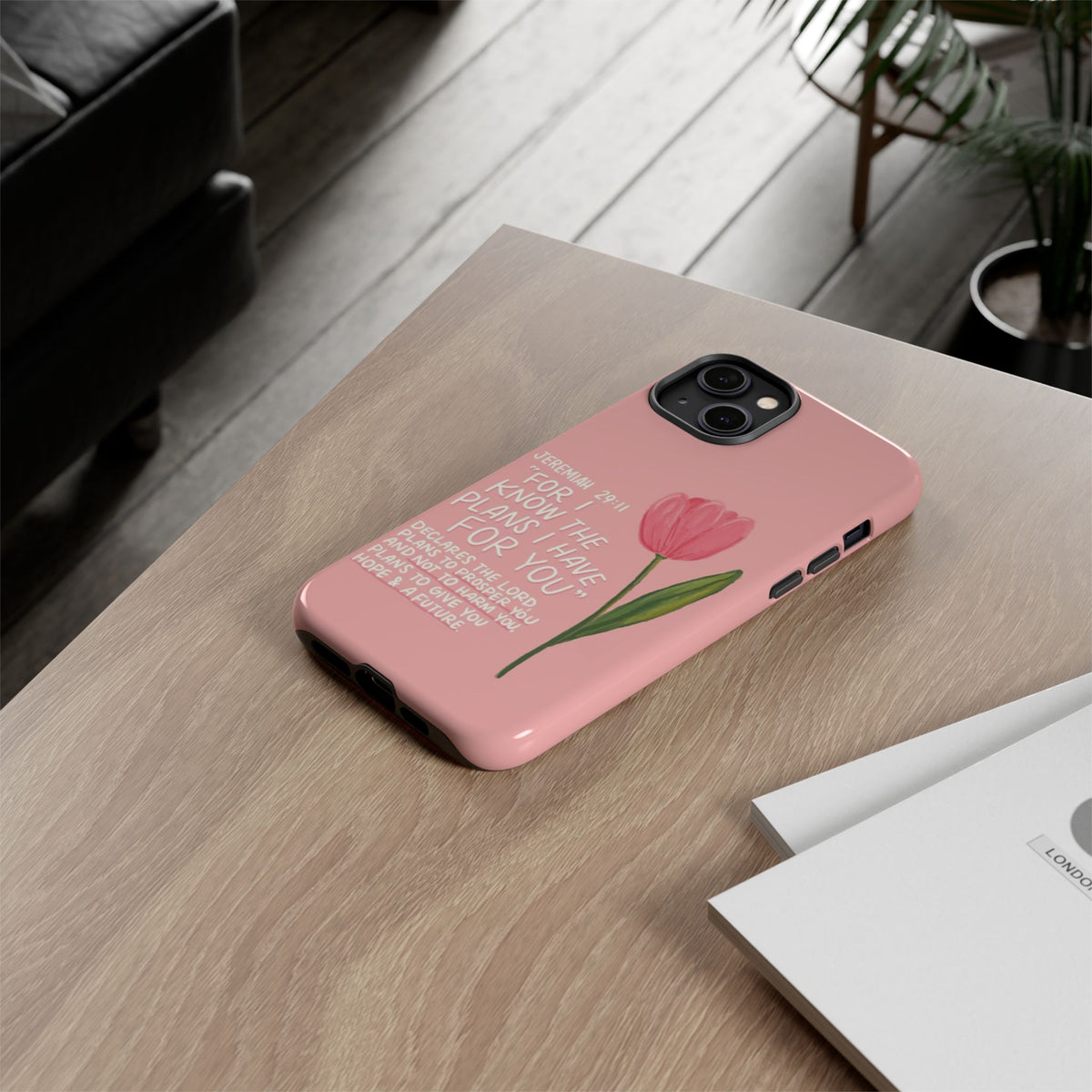 Christelijk telefoonhoesje Ik ken de plannen roze mat