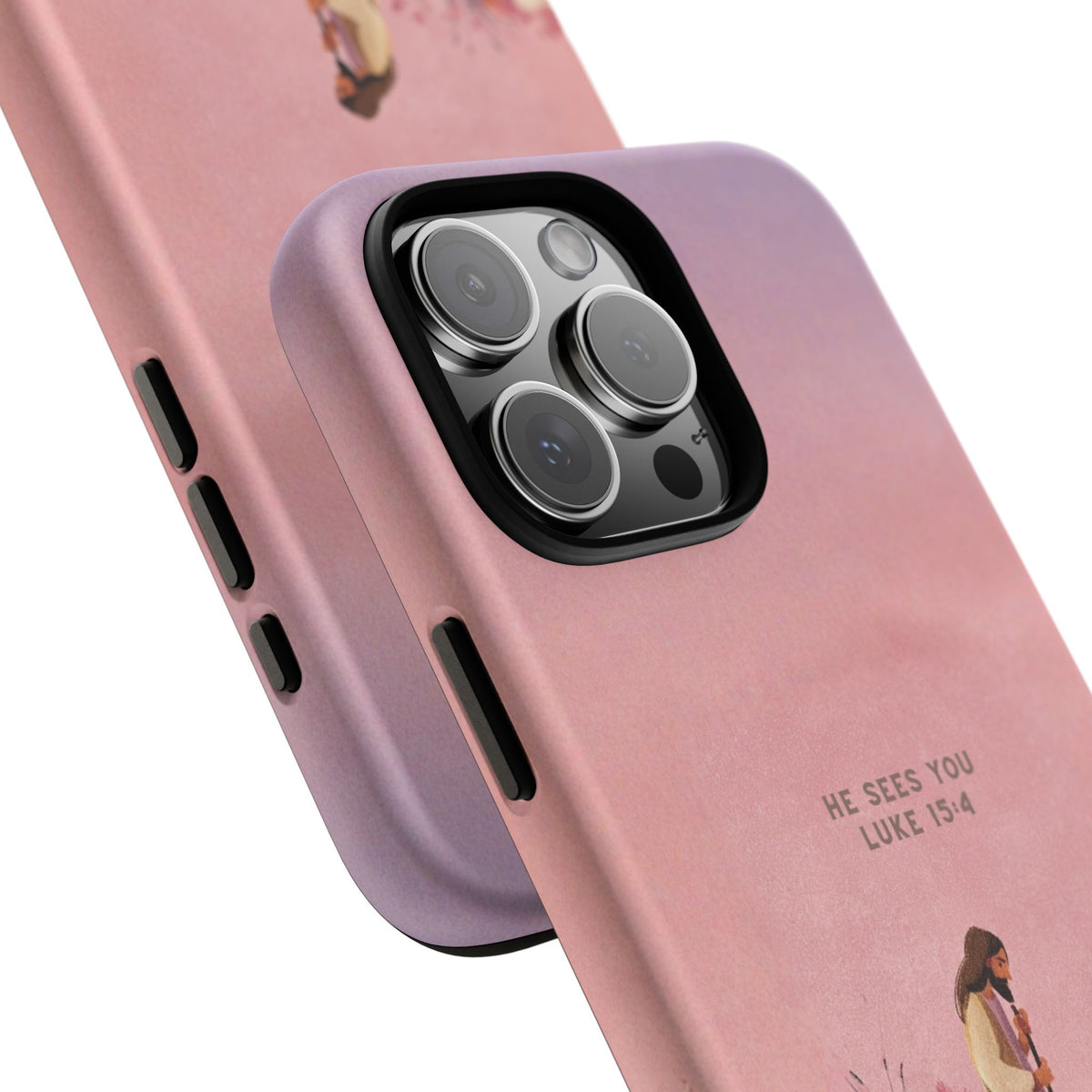 Christelijk telefoonhoesje Hij ziet jou roze mat