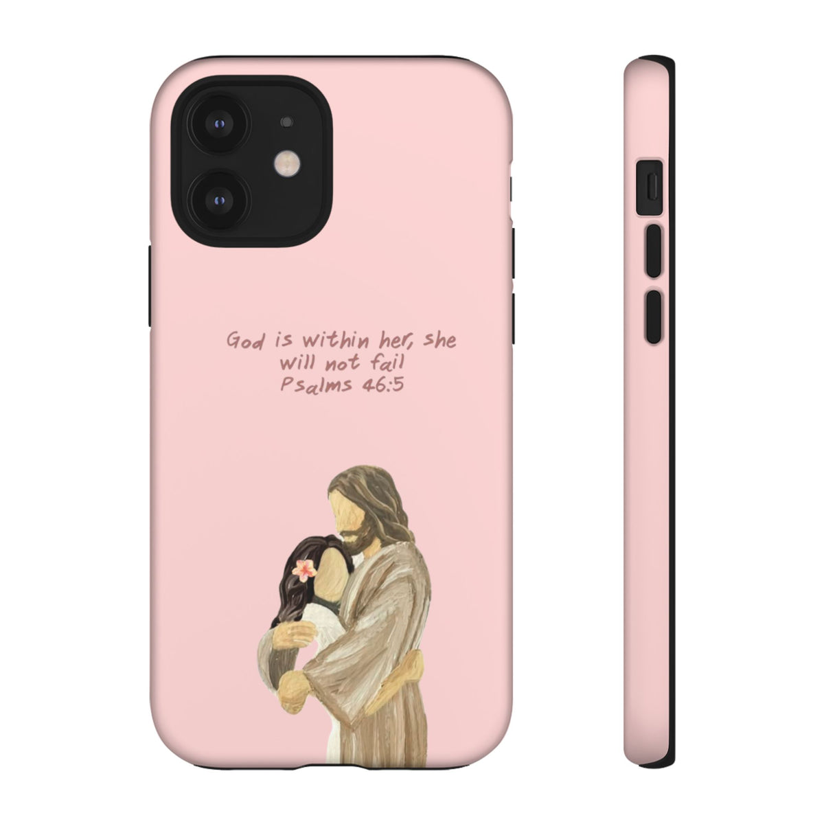 Christelijk telefoonhoesje God is in haar roze mat