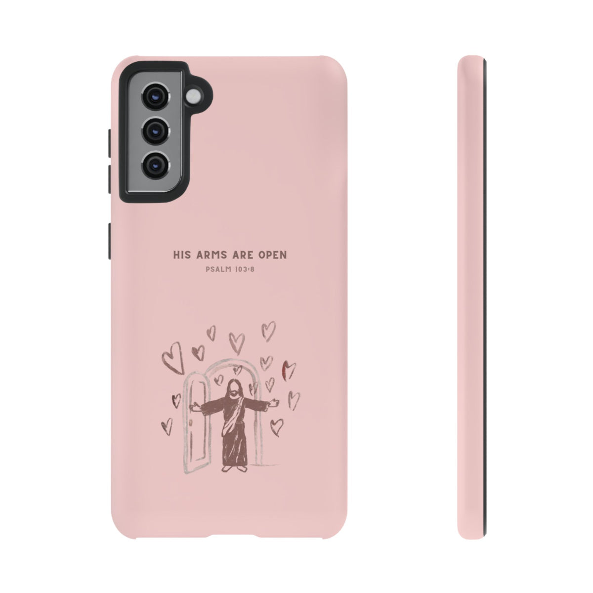 Christelijk telefoonhoesje Zijn armen staan open roze mat