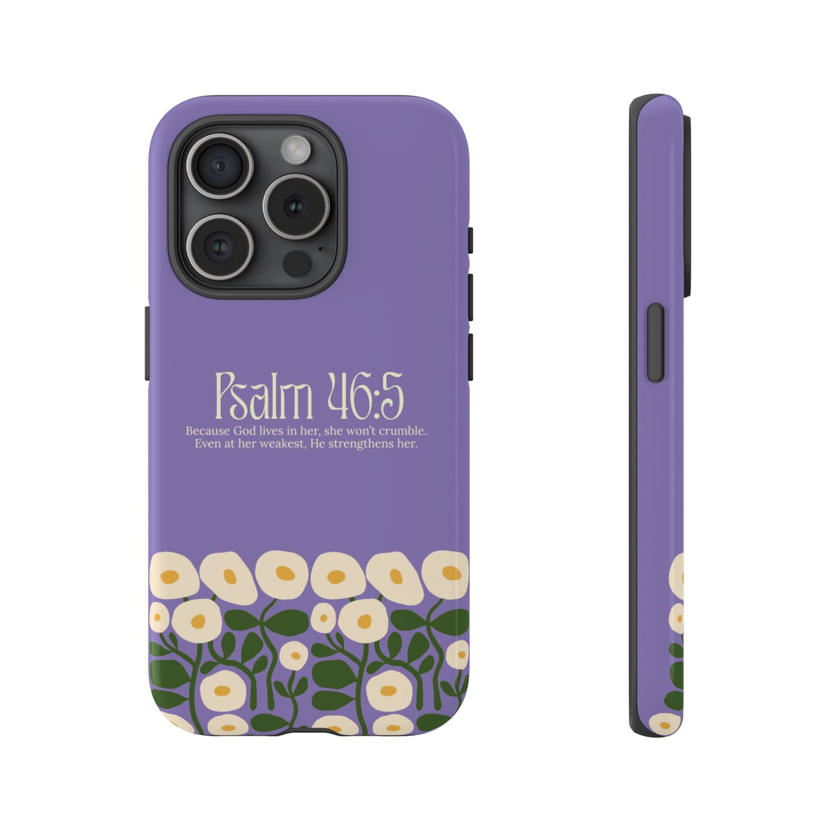 Christelijk telefoonhoesje God woont in haar lila mat