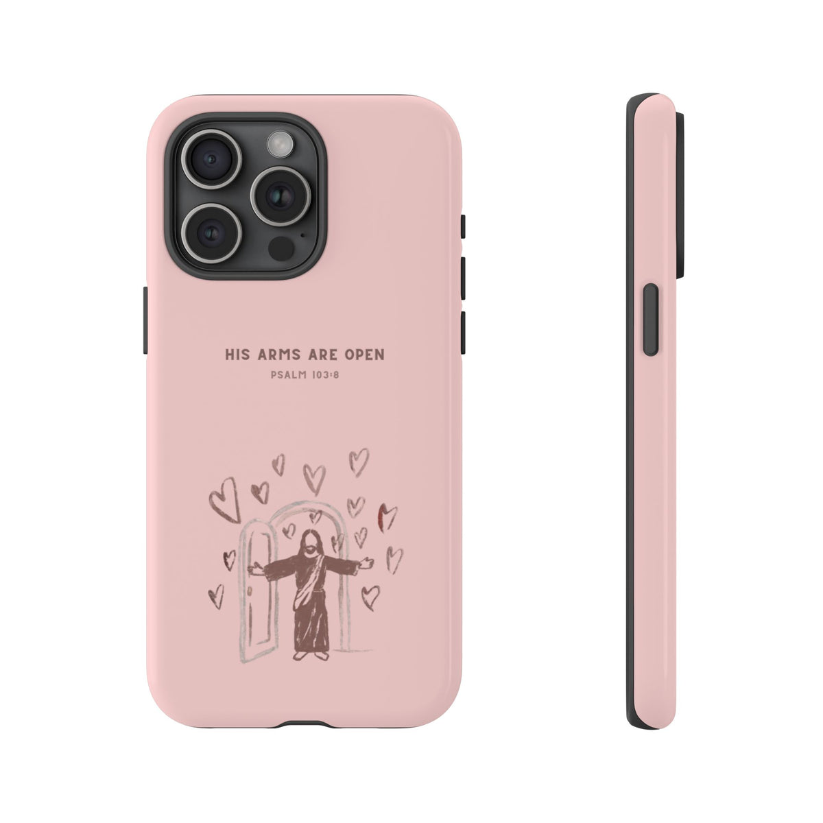 Christelijk telefoonhoesje Zijn armen staan open roze mat