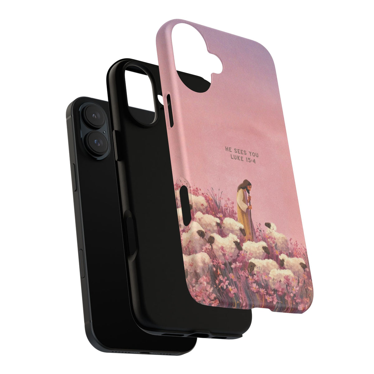 Christelijk telefoonhoesje Hij ziet jou roze mat