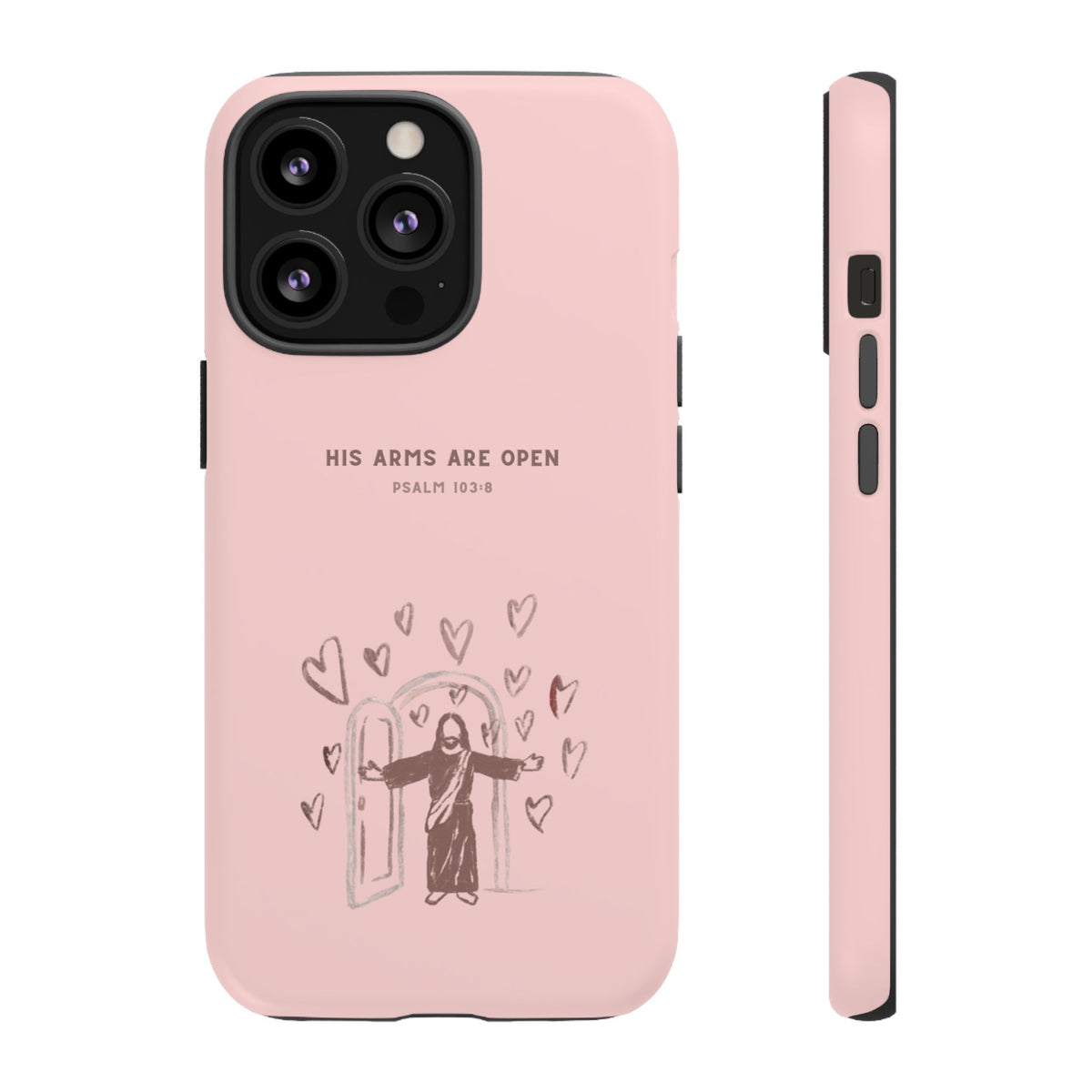 Christelijk telefoonhoesje Zijn armen staan open roze mat