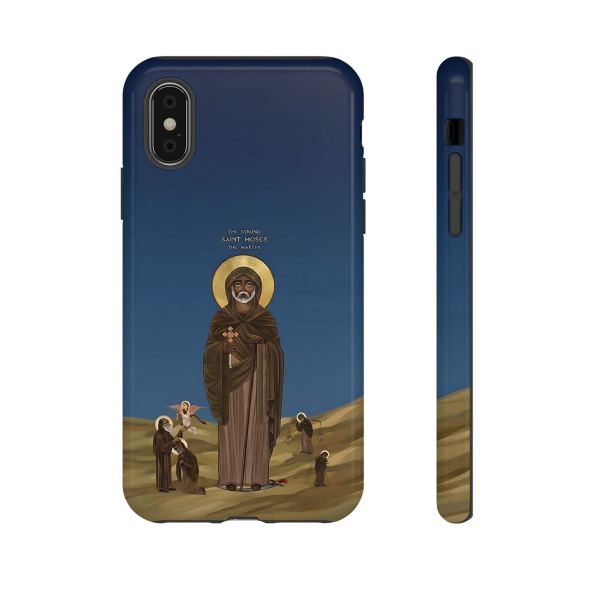 Christelijk telefoonhoesje Sint-Mozes de Sterke blauw mat