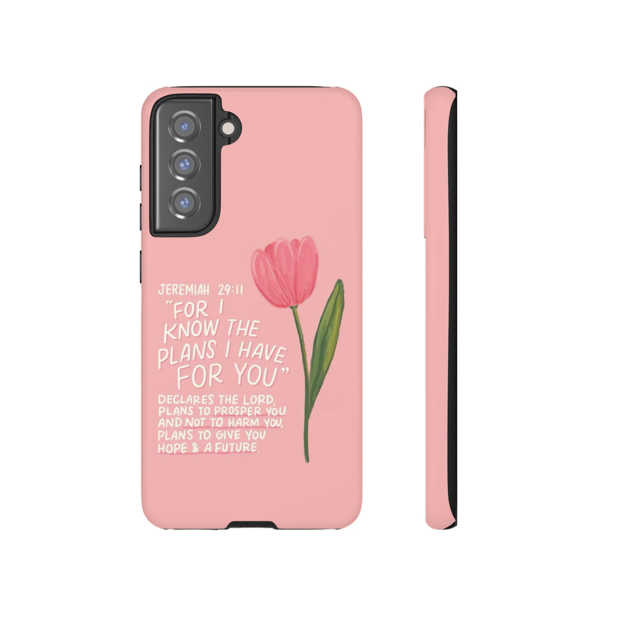 Christelijk telefoonhoesje Ik ken de plannen roze mat