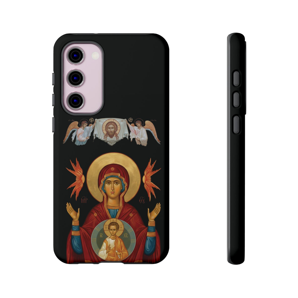 Christelijk telefoonhoesje De Heilige Maagd Maria zwart mat