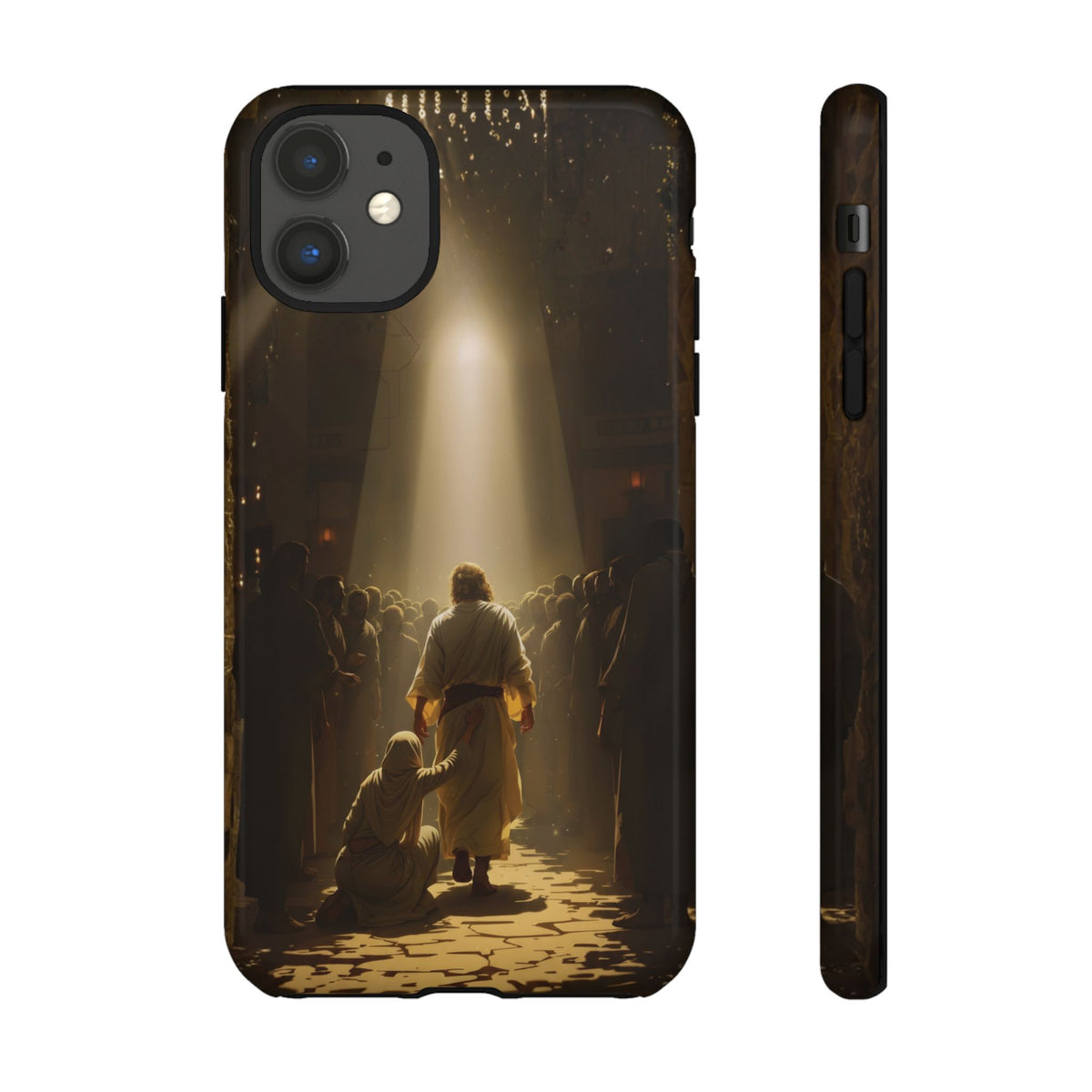 Christelijk telefoonhoesje Aangeraakt door geloof bruin mat