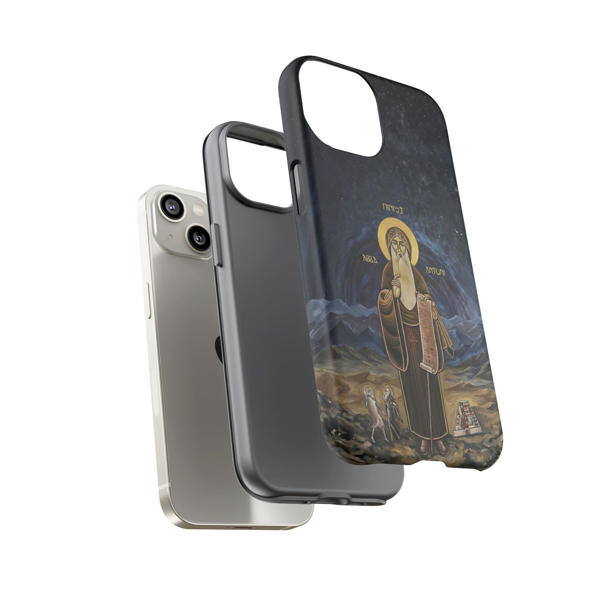 Christelijk telefoonhoesje Sint-Antonius de Grote donkerblauw mat